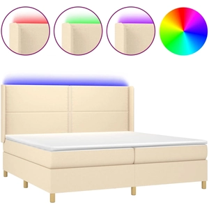 vidaXL Sommier à lattes de lit matelas et LED Crème 200x200 cm Tissu pas cher