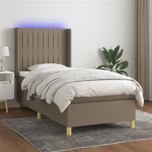 vidaXL Sommier à lattes de lit matelas et LED Taupe 90x200 cm Tissu pas cher
