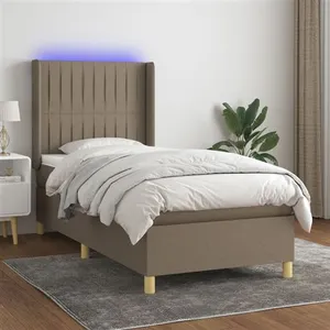 vidaXL Sommier à lattes de lit matelas et LED Taupe 80x200cm Tissu pas cher