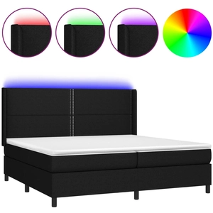 vidaXL Sommier à lattes de lit matelas et LED Noir 200x200 cm Tissu pas cher
