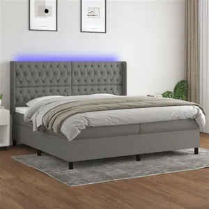 vidaXL Sommier à lattes de lit matelas LED Gris foncé 200x200 cm Tissu pas cher
