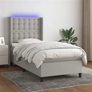 vidaXL Sommier à lattes de lit matelas LED Gris clair 80x200cm Tissu pas cher