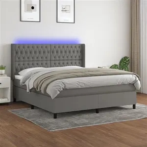 vidaXL Sommier à lattes de lit matelas LED Gris foncé 180x200 cm Tissu pas cher