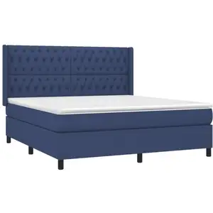 vidaXL Sommier à lattes de lit matelas et LED Bleu 180x200 cm Tissu pas cher