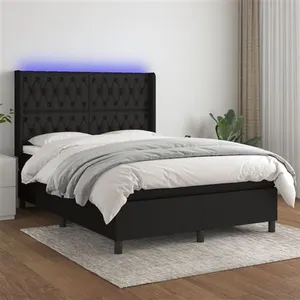 vidaXL Sommier à lattes de lit matelas et LED Noir 140x200 cm Tissu pas cher