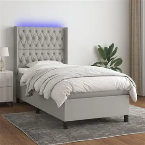 vidaXL Sommier à lattes de lit matelas LED Gris clair 90x200cm Tissu pas cher