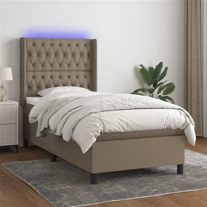 vidaXL Sommier à lattes de lit matelas et LED Taupe 90x200 cm Tissu pas cher