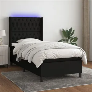 vidaXL Sommier à lattes de lit matelas et LED Noir 80x200cm Tissu pas cher