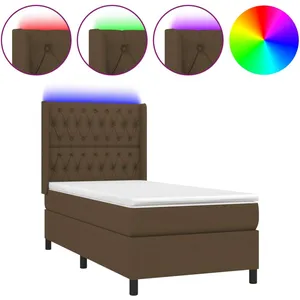 vidaXL Sommier à lattes de lit matelas LED Marron foncé 80x200cm Tissu pas cher