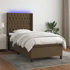 vidaXL Sommier à lattes de lit matelas LED Marron foncé 90x190cm Tissu pas cher