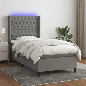 vidaXL Sommier à lattes de lit matelas LED Gris foncé 100x200 cm Tissu pas cher