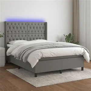 vidaXL Sommier à lattes de lit matelas LED Gris foncé 140x190 cm Tissu pas cher