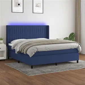 vidaXL Sommier à lattes de lit matelas et LED Bleu 160x200 cm Tissu pas cher