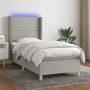 vidaXL Sommier à lattes de lit matelas LED Gris clair 90x190cm Tissu pas cher