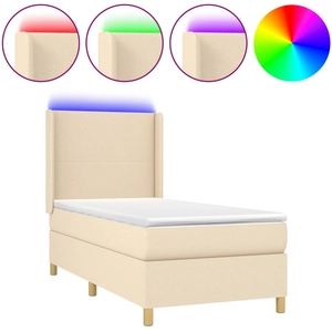 vidaXL Sommier à lattes de lit matelas et LED Crème 140x190 cm Tissu pas cher
