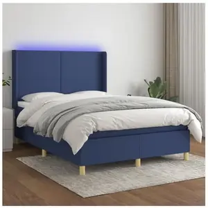 vidaXL Sommier à lattes de lit matelas et LED Bleu 140x190 cm Tissu pas cher