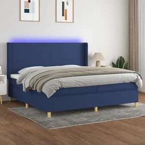 vidaXL Sommier à lattes de lit matelas et LED Bleu 200x200 cm Tissu pas cher