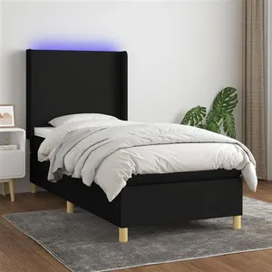 vidaXL Sommier à lattes de lit matelas et LED Noir 100x200 cm Tissu pas cher