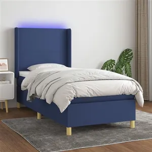 vidaXL Sommier à lattes de lit matelas et LED Bleu 100x200 cm Tissu pas cher