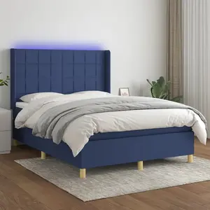 vidaXL Sommier à lattes de lit matelas et LED Bleu 140x200 cm Tissu pas cher