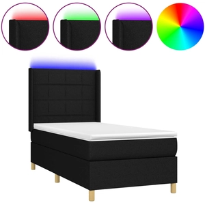 vidaXL Sommier à lattes de lit matelas et LED Noir 100x200 cm Tissu pas cher