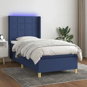 vidaXL Sommier à lattes de lit matelas et LED Bleu 90x200 cm Tissu pas cher