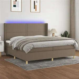 vidaXL Sommier à lattes de lit matelas et LED Taupe 200x200 cm Tissu pas cher