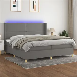 vidaXL Sommier à lattes de lit matelas LED Gris foncé 200x200 cm Tissu pas cher