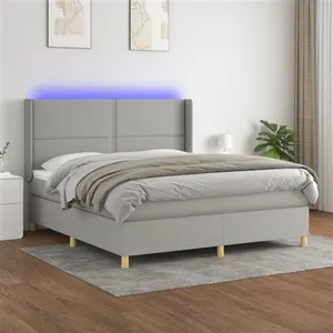 vidaXL Sommier à lattes de lit matelas LED Gris clair 180x200 cm Tissu pas cher
