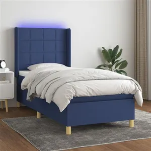 vidaXL Sommier à lattes de lit matelas et LED Bleu 90x190 cm Tissu pas cher