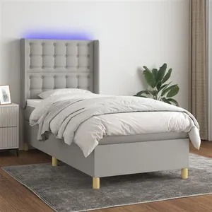 vidaXL Sommier à lattes de lit matelas LED Gris clair 90x190cm Tissu pas cher