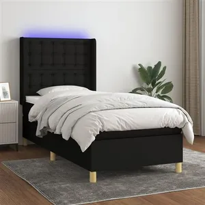 vidaXL Sommier à lattes de lit matelas et LED Noir 80x200cm Tissu pas cher