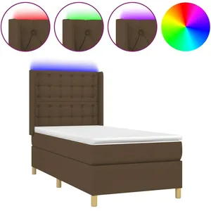 vidaXL Sommier à lattes de lit matelas LED Marron foncé 90x190cm Tissu pas cher