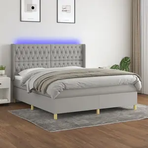 vidaXL Sommier à lattes de lit matelas LED Gris clair 160x200 cm Tissu pas cher