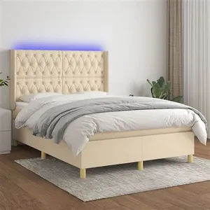 vidaXL Sommier à lattes de lit matelas et LED Crème 140x190 cm Tissu pas cher