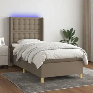 vidaXL Sommier à lattes de lit matelas et LED Taupe 90x190 cm Tissu pas cher