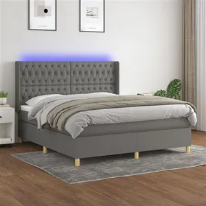 vidaXL Sommier à lattes de lit matelas LED Gris foncé 180x200 cm Tissu pas cher