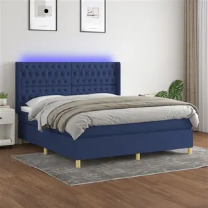 vidaXL Sommier à lattes de lit matelas et LED Bleu 160x200 cm Tissu pas cher