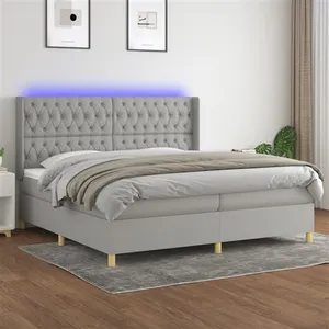 vidaXL Sommier à lattes de lit matelas LED Gris clair 200x200 cm Tissu pas cher