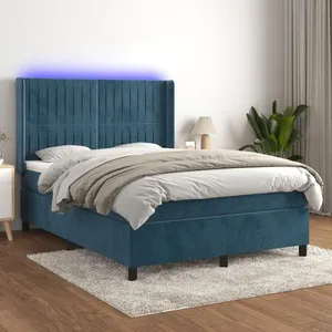 vidaXL Sommier à lattes de lit matelas et LED Bleu foncé 140x190 cm pas cher