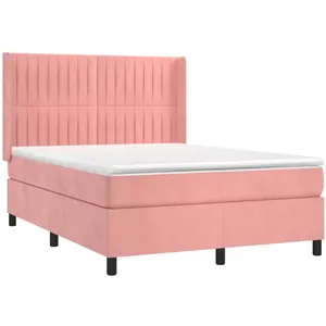 vidaXL Sommier à lattes de lit matelas et LED Rose 140x190 cm Velours pas cher