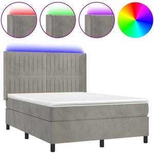 vidaXL Sommier à lattes de lit matelas et LED Gris clair 140x200 cm pas cher
