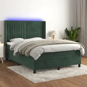 vidaXL Sommier à lattes de lit matelas et LED Vert foncé 140x190 cm pas cher