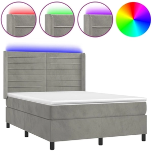 vidaXL Sommier à lattes de lit matelas et LED Gris clair 140x190 cm
