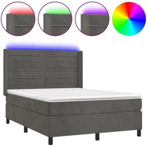 vidaXL Sommier à lattes de lit matelas et LED Gris foncé 140x190 cm pas cher