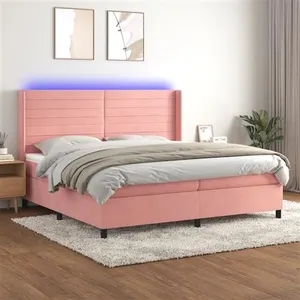 vidaXL Sommier à lattes de lit matelas et LED Rose 200x200 cm Velours pas cher