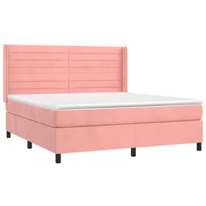 vidaXL Sommier à lattes de lit matelas et LED Rose 180x200 cm Velours pas cher