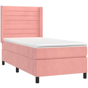 vidaXL Sommier à lattes de lit matelas et LED Rose 90x190 cm Velours pas cher
