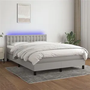 vidaXL Sommier à lattes de lit et matelas et LED Gris clair 140x190 cm pas cher