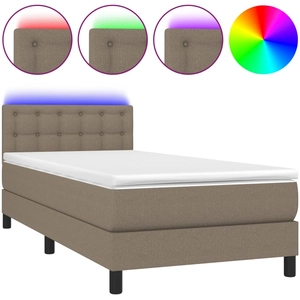 vidaXL Sommier à lattes de lit avec matelas LED Taupe 90x200 cm Tissu pas cher